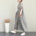 Fine gray long silk linen dress plus size patchwork linen gown fine short sleeve caftans