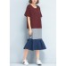 Italian patchwork o neck cotton clothes Women stylish Fabrics red Maxi Dresses Summer
