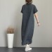 baggy dark gray long linen dresses casual side tie waist maxi dress Elegant lapel collar linen caftans