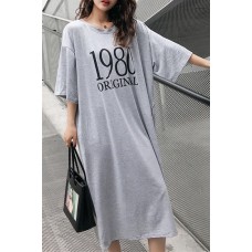 Bohemian gray print cotton clothes Omychic Inspiration o neck Half sleeve cotton robes Summer Dress