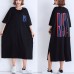 French o neck side open linen outfit 18th Century Sleeve black daily Dress Summer
