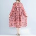 women red floral chiffon dress plus size clothing dresses long sleeve two pieces and cotton sleeveless dress