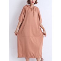 Classy hooded half sleeve cotton tunic top Casual Catwalk nude red Plus Size Dresses Summer